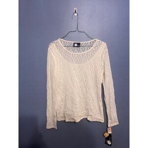 Vintage First Option White Long Sleeve Lace Top Goth Whimsygoth SZ Med NWT Sheer